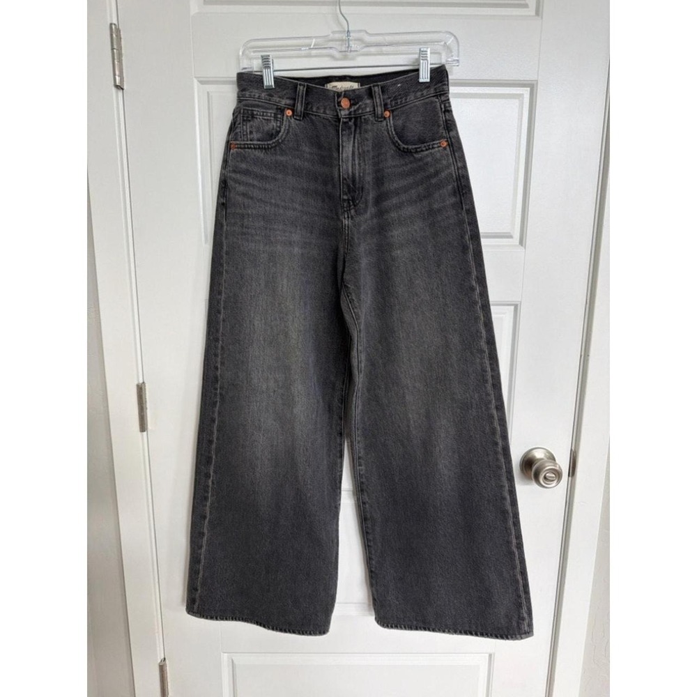 Madewell Super Wide-Leg Jeans Gray Washed Black High Rise Denim 24 NT849